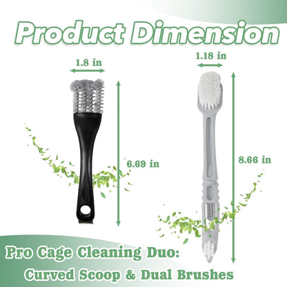 2 Pcs Bird Cage Cleaner Brush & Scoop with Long Handle and Curved Brush Head, 2-in-1 Bird Cage Cleaner with Front and Back Brushes for Kennel, and Parrot Perch Cleaning