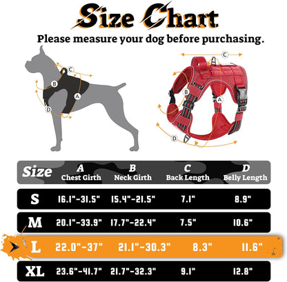 rabbitgoo Dog Harness for Large Dogs No Pull, Tactical Service Pet Vest with Molle and Control Handle, Adjustable and Reflective Military Harness for Easy Walking and Training, Red, L