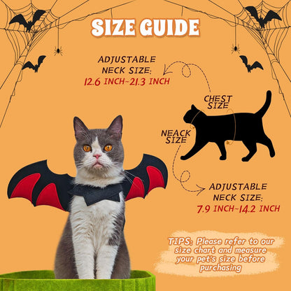 Byhoo Halloween Cat Bat Wings Costume-Sturdy Shape Without Collapsing, Essential for Halloween, Fits Kitten，Adult Cat & Small Dog