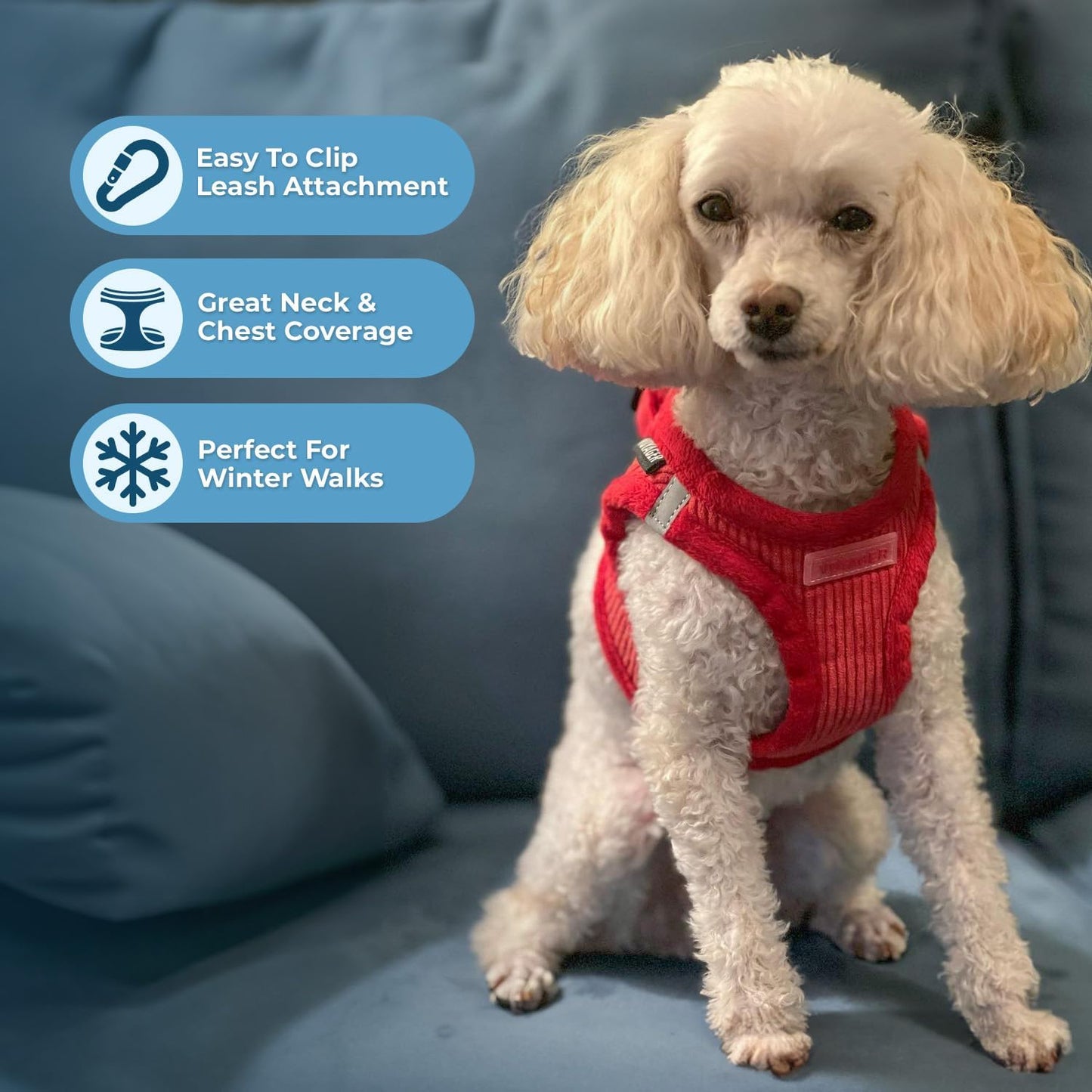 Best Pet Supplies - All Weather Mesh/Plush, Reflective, No Pull Harness for Small, Medium Dogs, Cats - Secure with Hook & Loop Fastener, Buckle, Double D-Rings - Red Corduroy, M