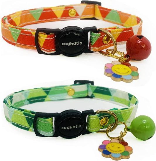 2 Pack Cotton Breakaway cat Collars with Bell,Safety Quick Release Pendant Cute Kitten Collar,Adjustable 20-30cm (Red+Green, 20-30cm)