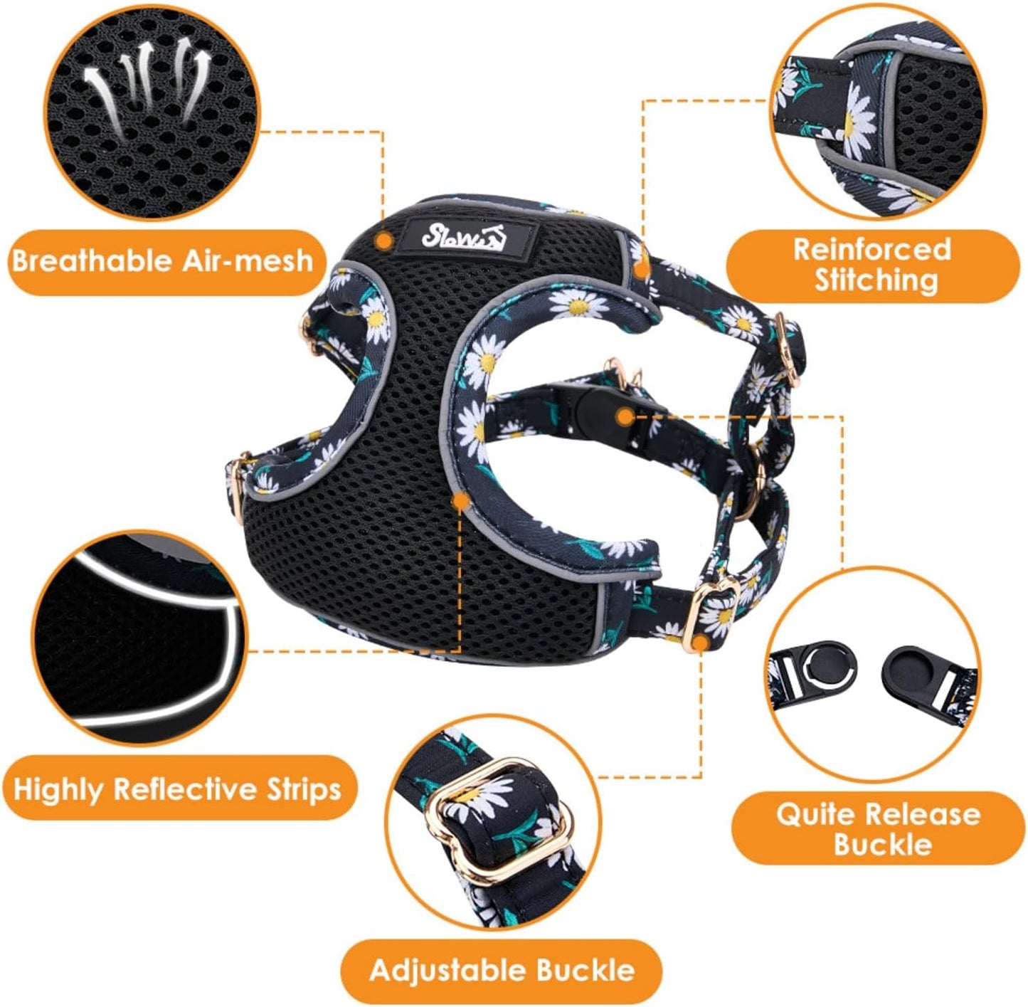 SlowTon Small Dog Harness - No Pull Dog Harness and Leash Set, Soft Mesh Lightweight Puppy Vest Harnesses, Adjustable Pet Harnesses for XXS XS Small Medium Easy Walk Hiking (Black, M)