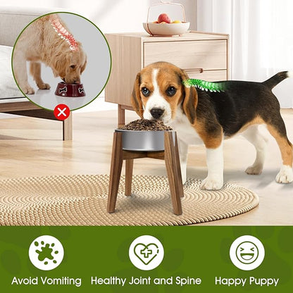 Solid Acacia Hardwood Elevated Dog Bowl Stand, Raised Feeder for Medium & Large Dogs, Fits up to 9″ Bowls, Improves Posture and Reduces Neck Strain, Stand Only