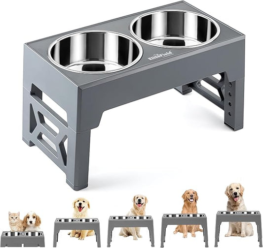 EliteField Elevated Dog Bowls (2-Year Warranty), Two 58 oz Stainless Steel Food Bowls, 5 Adjustable Raised Heights (4", 9.5", 10.5", 11.5", 12.75") Suitable for Dogs of All Ages, Small to Large Sizes