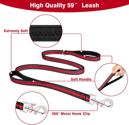 WINSEE Pet Harness Collar and Leash Set, All-in-one Reflective Dog Harness No Pull with Adjustable Buckles for Puppies, Small, Medium, Large, and Extra-Large Dogs (Small, Red)