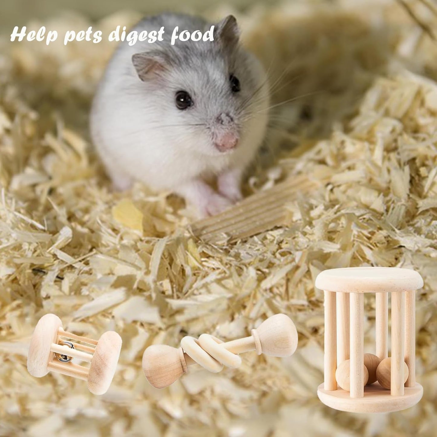 KABASI 3 PCS Wooden Bunny Toys, Safe Rabbit Guinea Pigs Bite-Resistant Natural Wooden Chew Teeth Grinding Toys for Chinchillas Hamsters Small Animals Rat Playing Indoor Outdoor