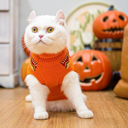 PUPTECK Winter Cat Sweater Coat - Soft Warm Cold Weather Clothes Knitwear for Kittens & Small Dogs Indoor Outdoor Wearing, Knitted Classic for Doggies Kitties Girls Boys, Maple Leaf Orange, S