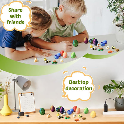 Mini 3D Printed Dragon Egg and 3D Printed Fidget Animals，Toy Fidget Bulk，Animal Miniature Figurines，Mini Egg Fillers，Teen Carnival Prizes（9pcs Set）