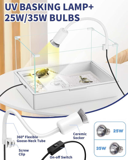 Small Turtle Tank Kit(Tank + Light + Water Pump), Acrylic Turtle Tank Starter Kit with Upgrade Rain Shower Head, Adjustable 5W Water Pump, Higher Fences and Multi-Function Area. (S-Kit)