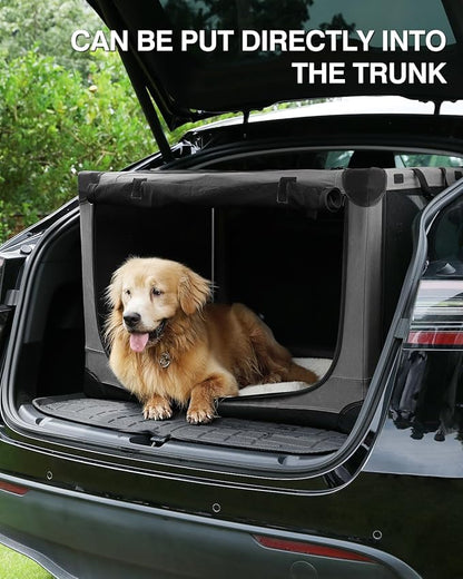 24 Inch Collapsible Travel Dog Crate for Medium Large Dogs, Portable Dog Crate 4-Door Foldable Soft Kennel with Durable Mesh Windows for Indoor & Outdoor Travel, with Storage Bag,Grey