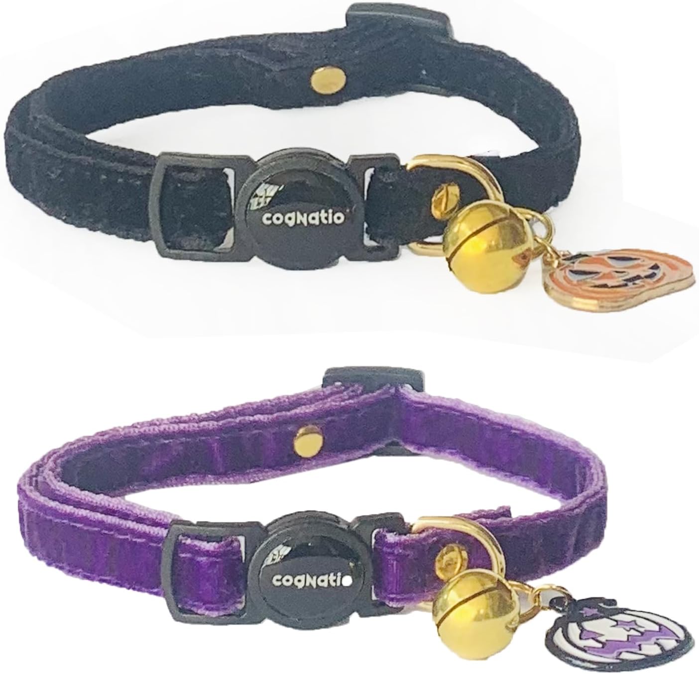 Safety Quick Release Cat Collars,Double Velvet with Bell Available in a Range Colors,Perfect for Your Kitty, Adjustable 20-30 cm (20-30cm, Halloween Set 2)