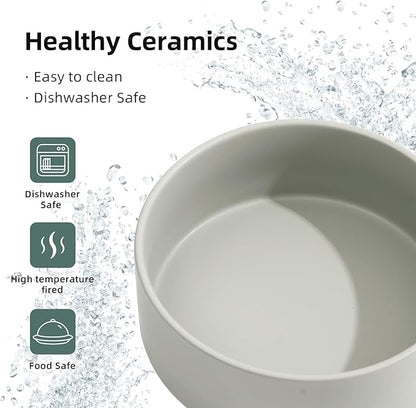 Ceramic Raised Dog Bowl Set, Elevated with Stand, Food and Water Bowl for Medium Breed Dogs, Weighted Dog Dishes, Pet Bowl(7.3'',41OZ, Grey)