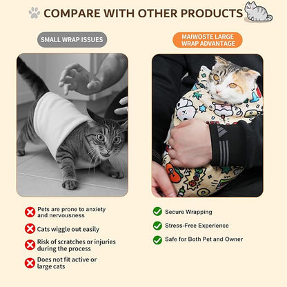 27.6" Large Cat Grooming Wrap – Anti-Escape Cat Wrap for Cutting Nails, Brushing & Medication – Soft, Comfortable, Reusable, Self-Adhering, Holds Cats Up to 15lbs (Elephant Cat)
