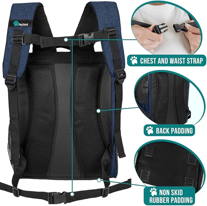 PetAmi Dog Backpack Carrier for Small Large Cat, Pet, Puppy, Ventilated Pet Hiking Backpack Travel Bag, Airline Approved Cat Backpack Carrier, Camping Biking Dog Bag Up to 18lbs Pet, Navy