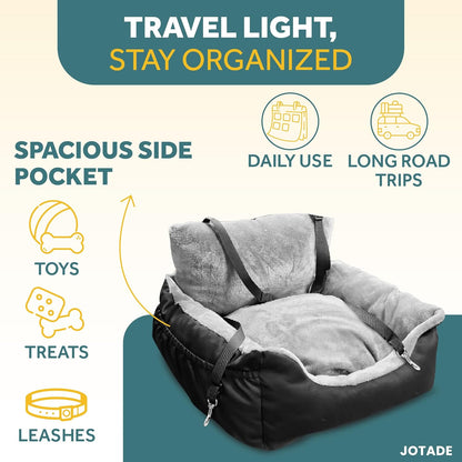 JOTADE Dog Car Seat –Washable Pet Travel Carrier for Car Safety and Comfort – Secure Double Strap Design with Removable Double Cushion Cover