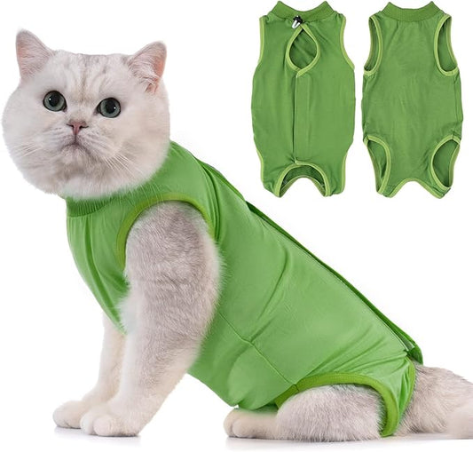 Avont Cat Recovery Suit - Kitten Onesie for Cats After Surgery, Cone of Shame Alternative Surgical Spay Suit for Female Cat, Post-Surgery or Skin Diseases Protection -Green(M)