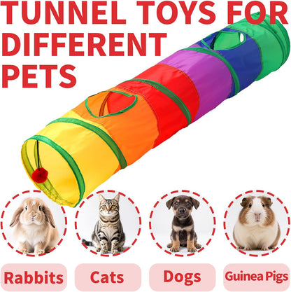 Pet Cat Tunnel, Long Straight Tunnels for Indoor Cats, Collapsible Pet Tunnel for Kitten, Puppy, Rabbit, 25cm-Wide Tunnels, Durable & Breathable, with Peek Hole Toy Ball
