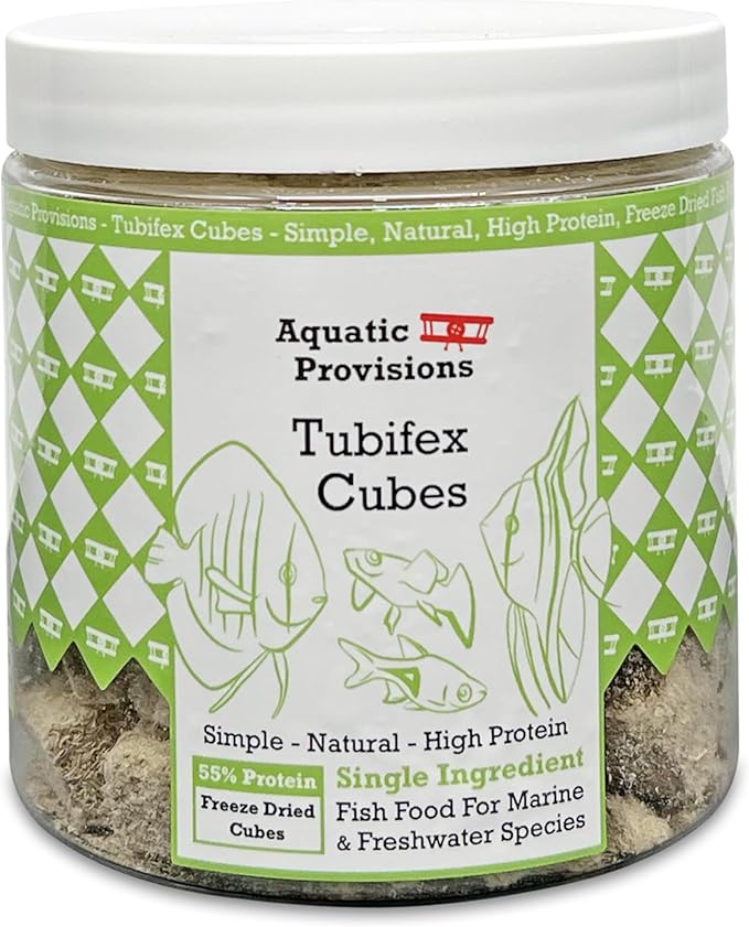Freeze Dried Tubifex Cubes 1 oz, Fish Food for Freshwater and Marine Aquarium Fish
