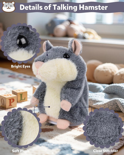 Ayeboovi Kids Toys Talking Hamster Repeats What You Say, Stuffed Animals for Toddler Kid Birthday Gift, Fun Interactive Plush Autism Toy for 3 4 5 Years Old Boys Girls