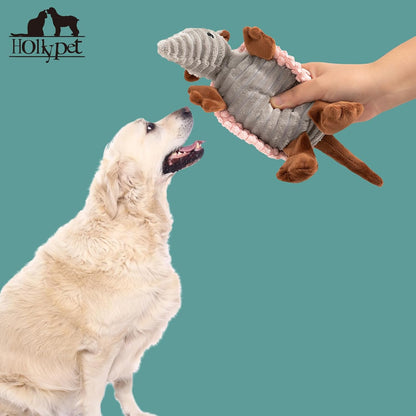 Hollypet Plush Dog Squeaky Toy Stuffed Armadillo Animal Pet Puppy Chew Toys with Clean Teeth for Small Medium Large All Breed Sizes Dogs, Light Pink, 8 in