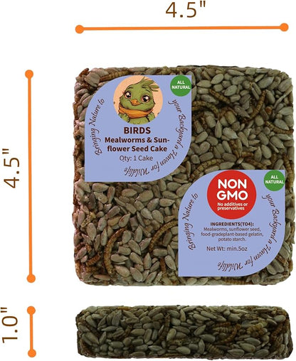 Wild Bird Mealworms & Sunflower Seeds Suet Cakes, High Protein Feed, Pack of 6, Size 4.5"x4.5"x1.0" Poultry Feed, Cattle Feed (4.5"x4.5"x1.0", Mealworms & Sunflower Seeds)