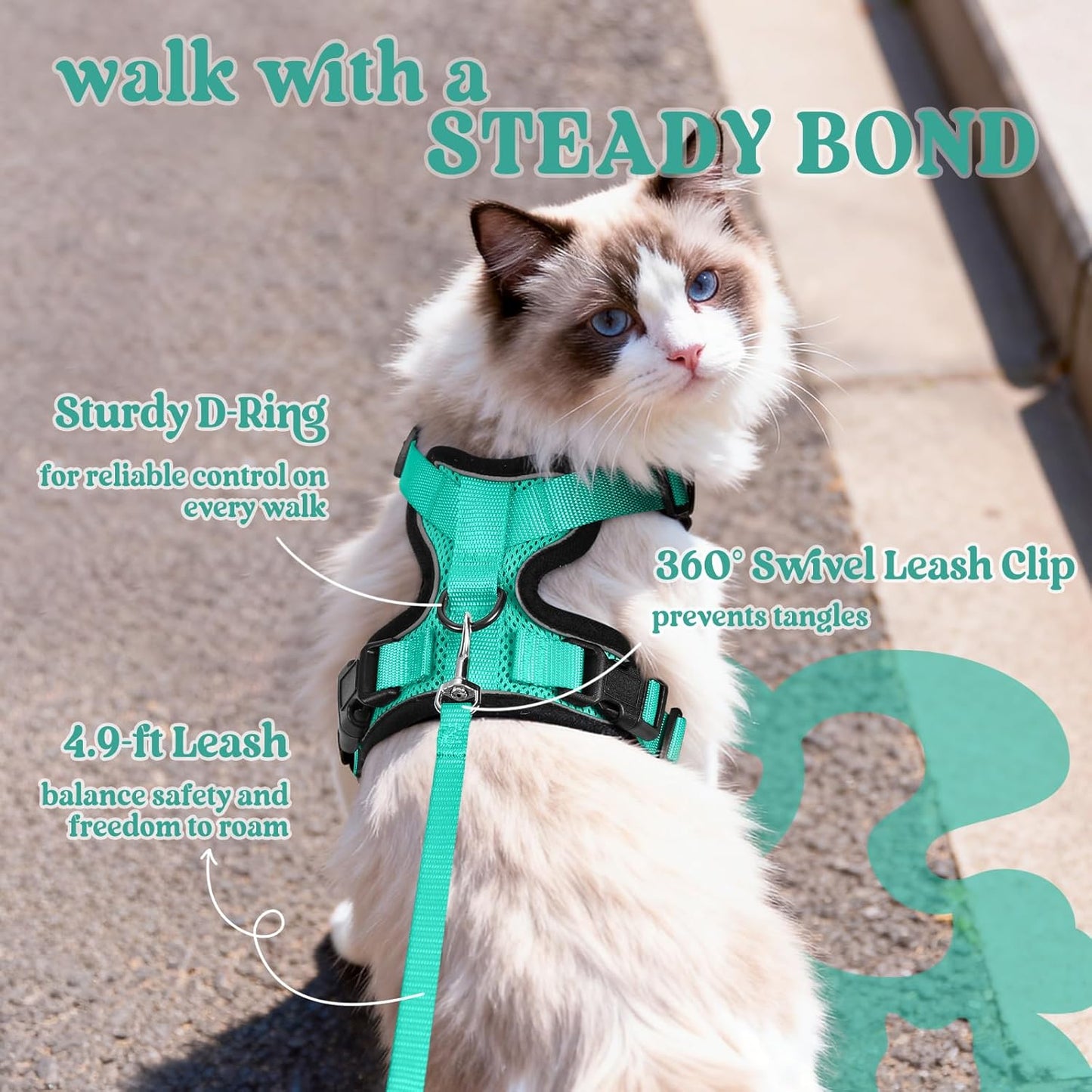 rabbitgoo Cat Harness and Leash for Walking, Escape Proof Soft Adjustable Vest Harnesses for Cats, Easy Control Breathable Reflective Strips Jacket, Emerald, XS