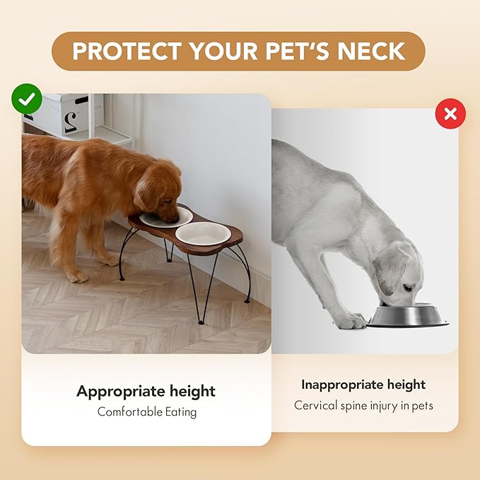 Ceramic 8.7-inch Raised Double-Bowl Set with Non-Slip Stand, Food & Water Dishes for Large Dogs, Wide Opening with Rounded Edges(Matt White)