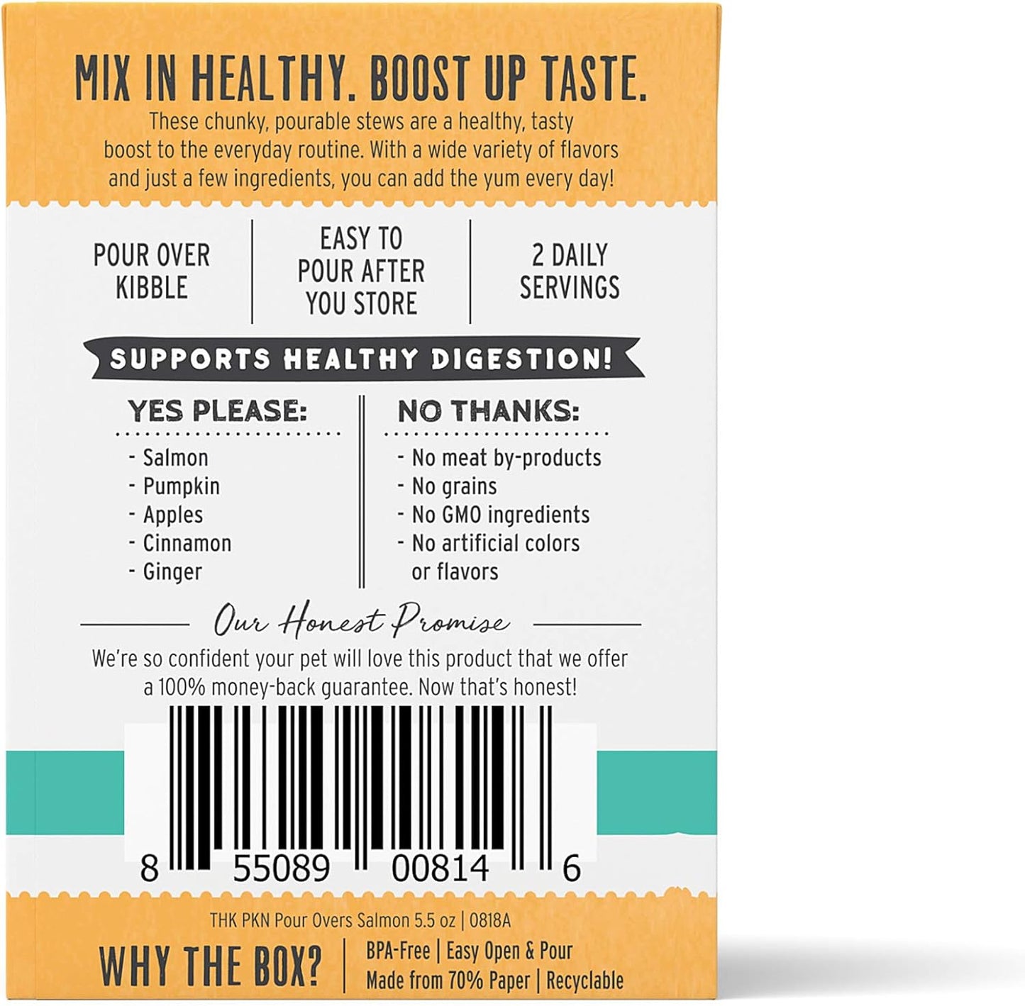 The Honest Kitchen Pumpkin POUR OVERS Wet Toppers for Dogs (12 Pack), 5.5 oz - Salmon Stew