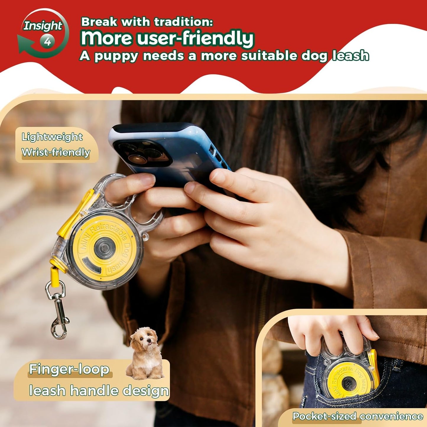 10ft Retractable Dog Leash for Small Dogs, Puppies, and Cats, 360° Tangle-Free, One-Handed Brake, Applicable to Pets of Small Size