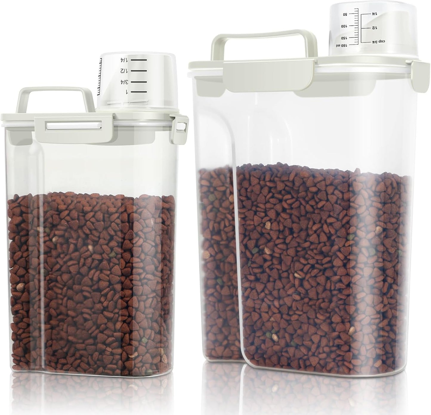 TBMax Pet Food Storage Containers 2 Pack 8-10 Lbs Airtight Dog Food Container Dispenser with Large Spout & Portable Handle, Travel Dog Treat Cat Food Storage Bin Bird Seed Container-Beige