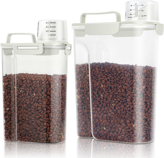TBMax Pet Food Storage Containers 2 Pack 8-10 Lbs Airtight Dog Food Container Dispenser with Large Spout & Portable Handle, Travel Dog Treat Cat Food Storage Bin Bird Seed Container-Beige