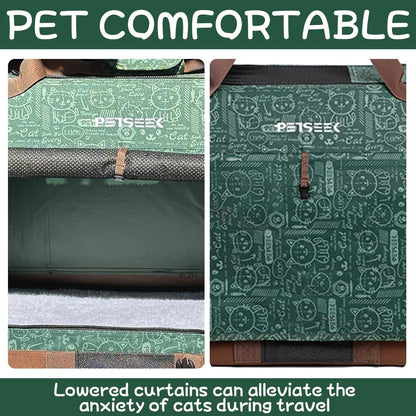 Extra Large Cat Carrier Soft Sided, Portable Small Dog Carrier for 2 Cats, 24"x16.5"x16" Car Travel Folding Comfortable Design, Green