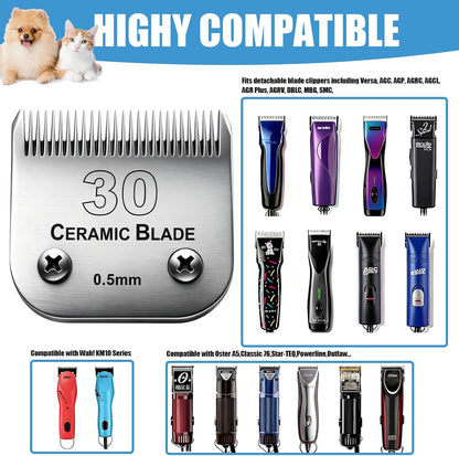 Dog Grooming Replacement Blades Compatible with Andis Dog Clipper, Dog Clipper Blades Compatible with Oster A5,Wahl KM-10 Series Dog Clipper,#30 Blades (0.5mm)