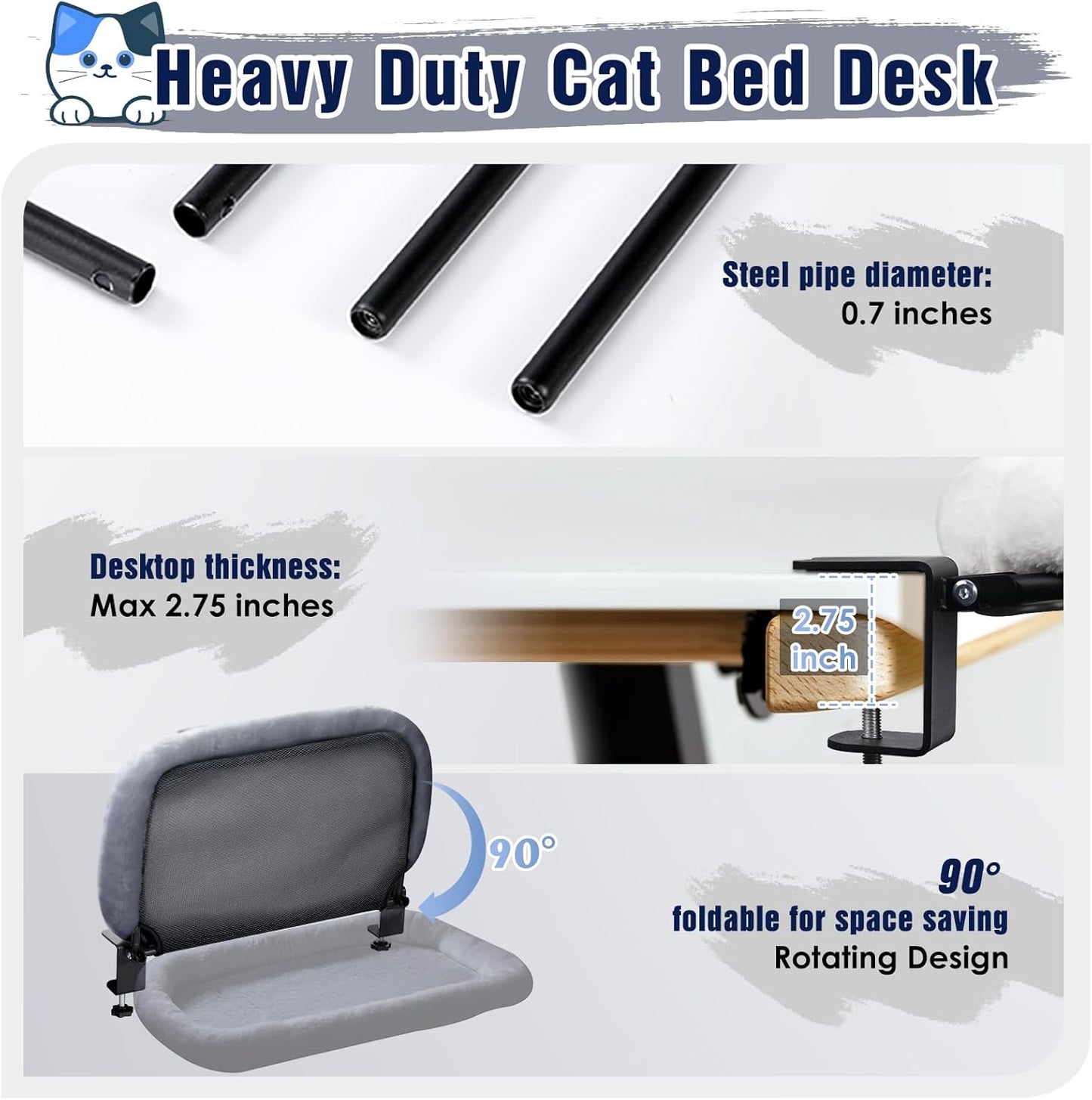 IPOW Heavy Duty Steel Frame Supports up to 50lbs Cat Desk Bed & Perch Space-Saving 90°Foldable with Soft Ultra-Plush Faux Fur for Small Medium Large Cats