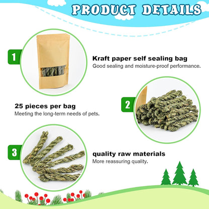 25pcs Rabbit Timothy Hay Toy for Bunny Small Animal Treats Natural Grass Stick Chew Toys Snacks Molar Teeth Grinding for Guinea Pigs Chinchillas Hamsters