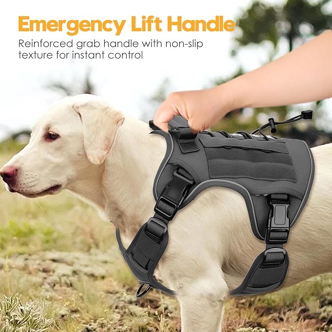 Heavy-Duty Tactical Dog Harness for Large Dogs, No Pull Adjustable Reflective Pet Vest with Molle System, K9 Military-Grade Control for Service Training, Outdoor & 10+ Breeds, Gray, Large