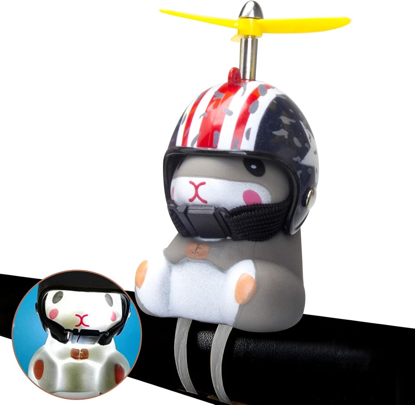 wonuu Duck Bike Bell with Light and Helmet Cute Hamster Bicycle Horn, Dashboard Decoration Hamster Toy Motorcycle Bike Bells Rubber Duck Car Dashboard Decorations (Flag-Hamster)
