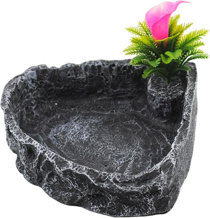 Reptile Water Dish Food Bowl,Corner Rock Terrarium Feeding Bowl Hermit Crab Water,Reptile Feeder Food and Water Dish,Tortoise, Lizard, Gecko, Chameleon, Bearded Dragon