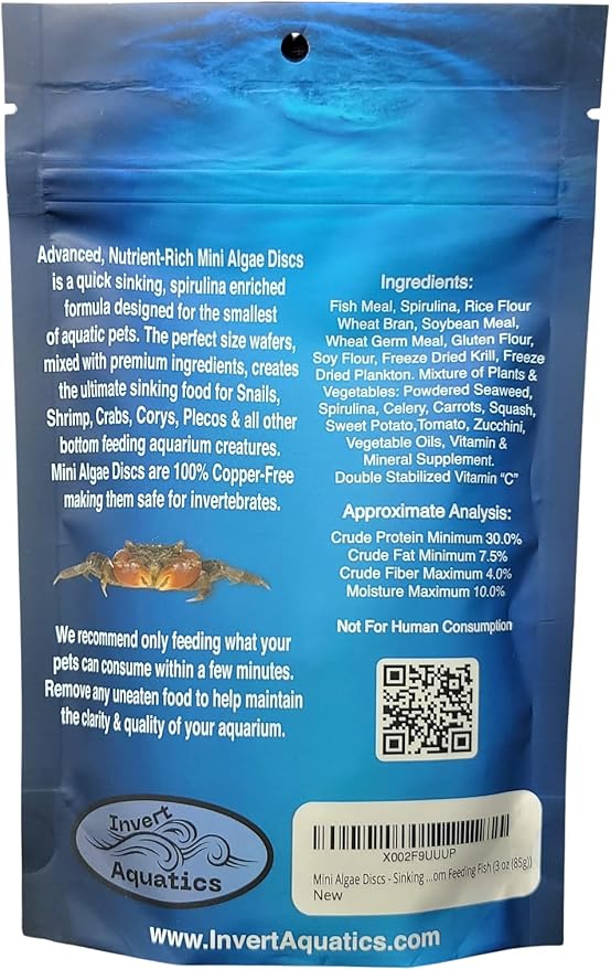Mini Algae Discs - Sinking Diet for Snails, Shrimp & Bottom Feeding Fish (3oz (85g))