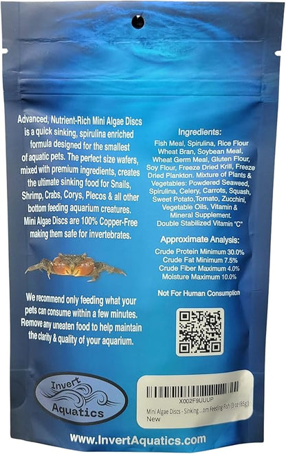 Mini Algae Discs - Sinking Diet for Snails, Shrimp & Bottom Feeding Fish (3oz (85g))