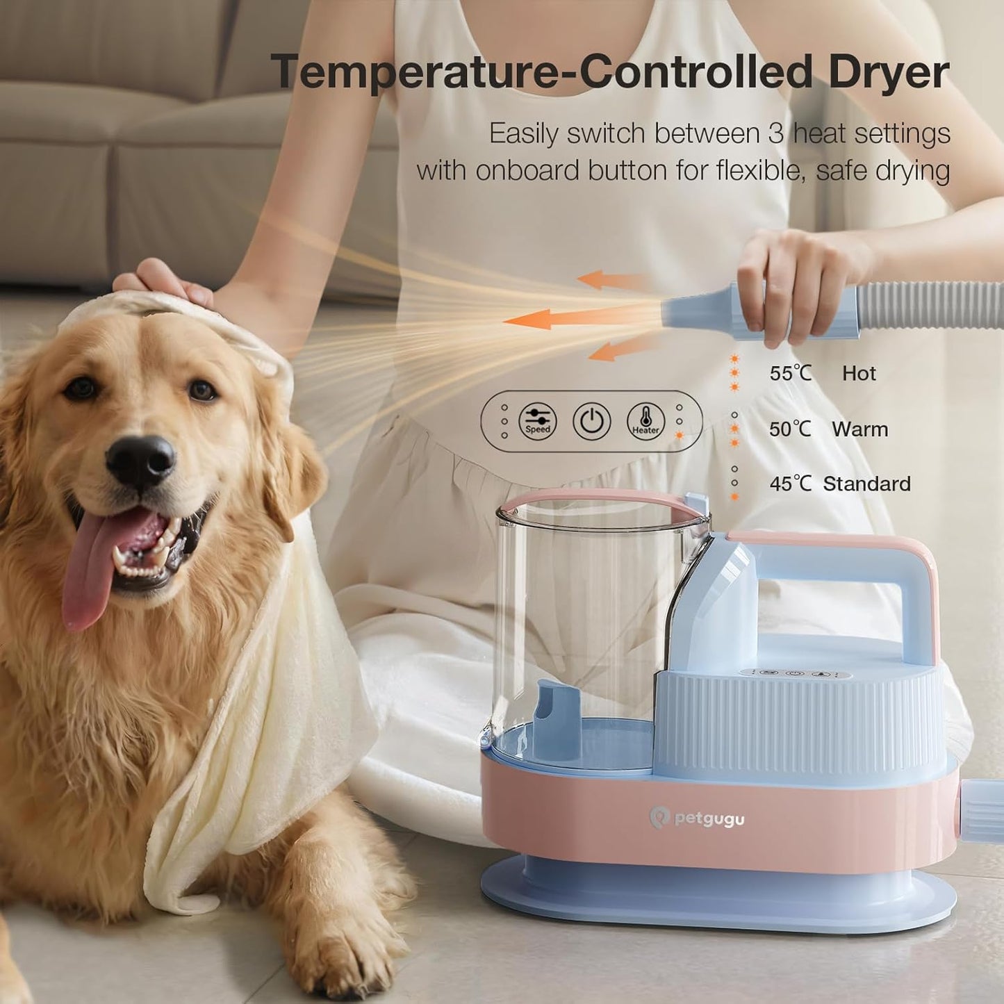 Dog Grooming Vacuum Kit with Clippers, 7-in-1 Pet Hair Grooming Set for Dogs, Hair Dryer with 3 Heat Settings, 11000Pa Suction, 2.5L Dustbin(Powder Blue & Pink)