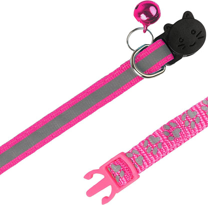 BANMODER 2 Pack Reflective Cat Collar Breakaway with Bell,Personalized Kitten Collars,Adjustable Safety Buckle Collar for Male Cats Girls & Boys (Hot Pink)
