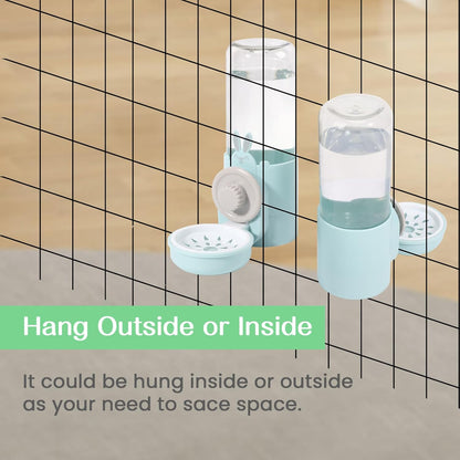 Hanging Automatic Pet Water Dispenser, Auto Siphon Rabbit Ferret Bunny Hedgehog Waterer Dispenser, Cat Dog Water Bowl for Cage Hanging (Light Blue)
