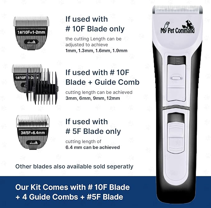 My Pet Command Professional Dog Clippers for Grooming, Cordless Rechargeable Pet Trimmers, Heavy Duty Dog Clippers for Thick Coats, Low Noise, Light Weight