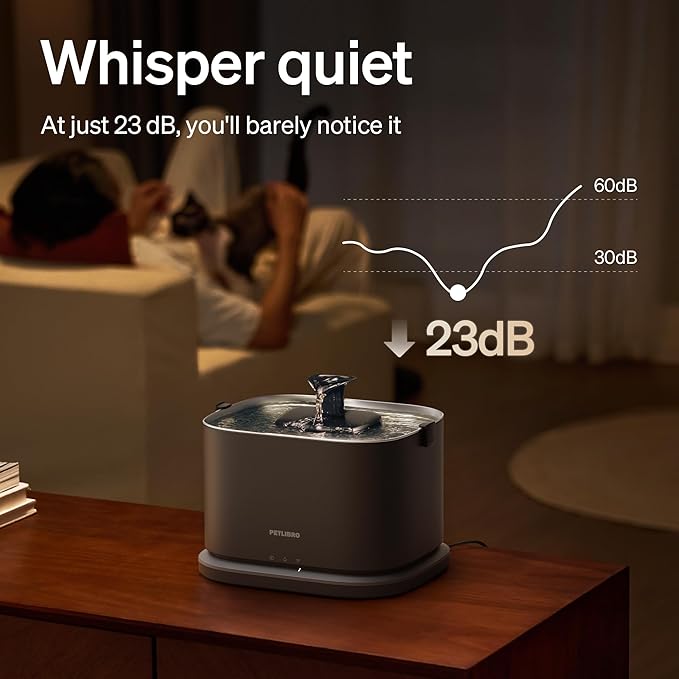 PETLIBRO Upgrade Cat Water Fountain, Dockstream 2 Smart App Monitoring Pet Water Fountain for Cats Indoor, 3L/101oz Cat Fountain Stainless Steel Tray for Drinking, 5G WiFi Auto Cat Water Dispenser Dog