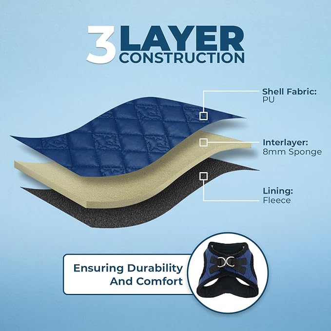 Best Pet Supplies - All Weather Mesh / Plush, Reflective, No Pull Harness for Small, Medium Dogs, Cats - Secure with Hook & Loop Fastener, Buckle, Double D-Rings - Royal Blue Faux Leather, XS