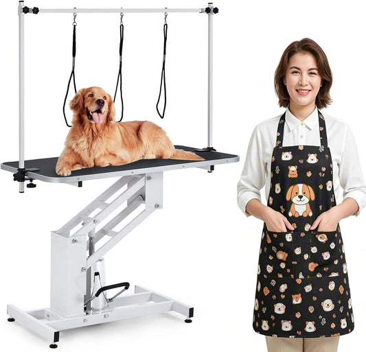 43.3" Hydraulic Grooming Table for Dogs-350LBS Electric Dog Grooming Table,22''-39'' Adjustable Height with Arm & Noose