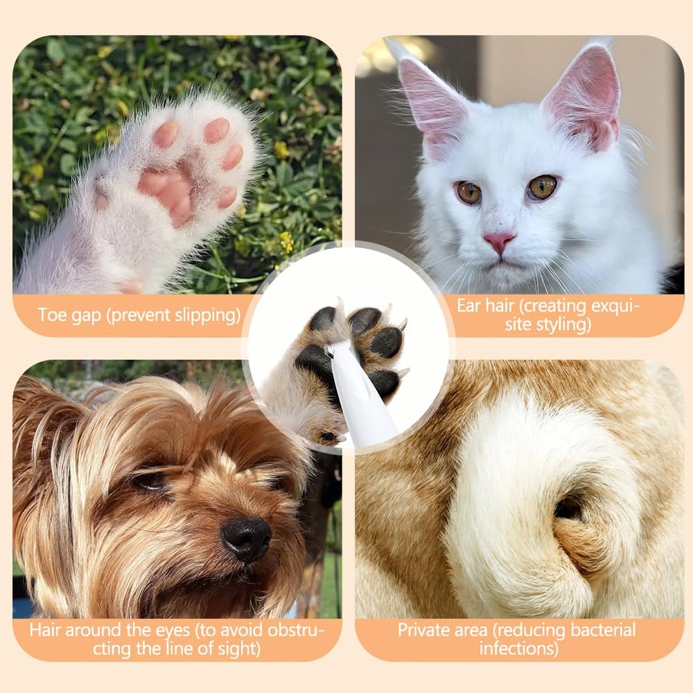 Paw Trimmer, Upgrade Multifunctional Pet Hair Clippers Waterproof Rechargeable Pet Shaver with LED Light, Pet Paw Trimmer for Paws Eyes Ears Face Rump (1PC), White