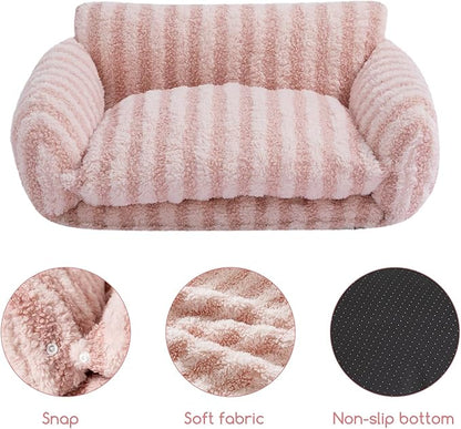 Hollypet Cat Bed Fluffy Plush Mutifuctional Double-Layer Soft Pet Couch Orthopedic Sofa Nest Beds for Small Cats and Dogs, Pink (21x15x8 inch)