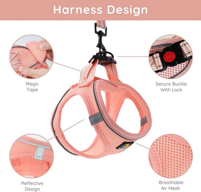 BELLA & PAL Step in Vest Harness for Small and Medium Dogs, No Pull Small Dog Harness with Leash Set, Comfortable Air Mesh Dog Vest Harness with Reflective Strip (Coral Pink, L)